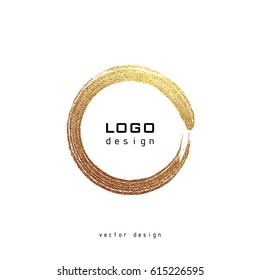  Gold round frame on a white background. Golden Label, logo design element. Vector illustration