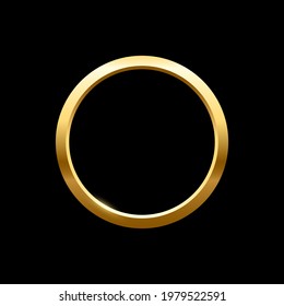 Gold round frame for picture on black background. Blank space for picture, painting, card or photo. 3d realistic modern circle template vector illustration. Simple golden object mockup.