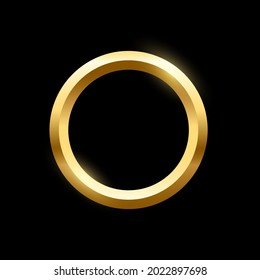 Gold Round Frame For Picture On Black Background. Blank Space For Picture, Painting, Card Or Photo. 3d Realistic Modern Circle Template Vector Illustration. Simple Golden Object Mockup.