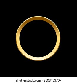 Gold round frame for picture on black background. Blank space for picture, painting, card or photo. 3d realistic modern circle template vector illustration. Simple golden object mockup.