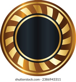 Gold round frame for picture on black background. Blank space for picture, painting, card or photo. 3d realistic modern circle template vector illustration. Simple golden object mockup.
