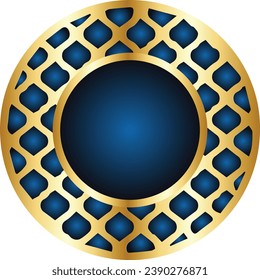 Gold round frame for picture on black background. Blank space for picture, painting, card or photo. 3d realistic modern circle template vector illustration. Simple golden object mockup.
