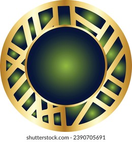 Gold round frame for picture on black background. Blank space for picture, painting, card or photo. 3d realistic modern circle template vector illustration. Simple golden object mockup.
