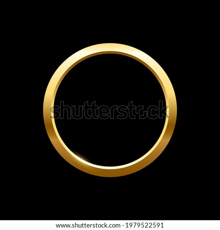 Gold round frame for picture on black background. Blank space for picture, painting, card or photo. 3d realistic modern circle template vector illustration. Simple golden object mockup.