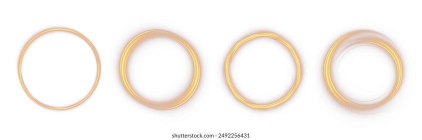 Gold round frame png. Round shape borders on white background.	