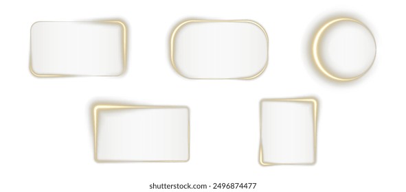 Gold round frame png. Round shape borders on white background.	Light golden Twirl. Curve light effect of golden line. Luminous golden circle. Light gold pedistal, podium, platform, table. Vector PNG. 