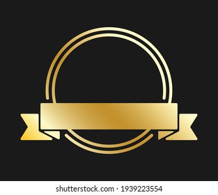 Gold round frame with ribbon. Vector illustration for logo, congratulations on birthday, wedding and anniversary. Flat design.