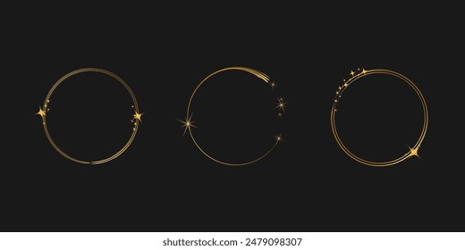 Gold round frame. Gold ring design with sparkling stars