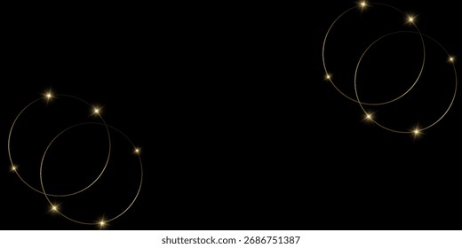 Moldura redonda dourada. Design de anel de ouro com estrelas cintilantes. Vetor moderno