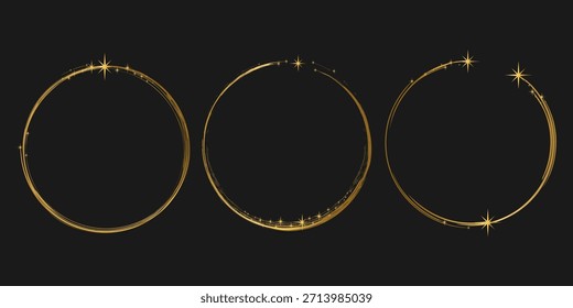 Marco redondo de oro. Diseño de anillo de oro con decoración de estrella brillante.