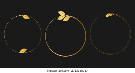 Marco redondo de oro. Diseño de anillo de oro con decoración de hojas