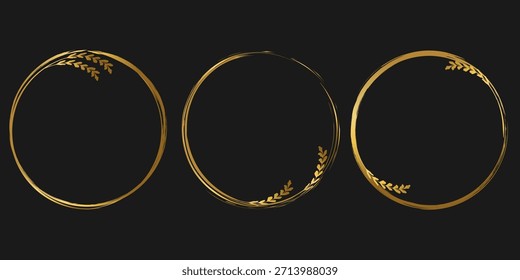 Marco redondo de oro. Diseño de anillo de oro con decoración de hojas
