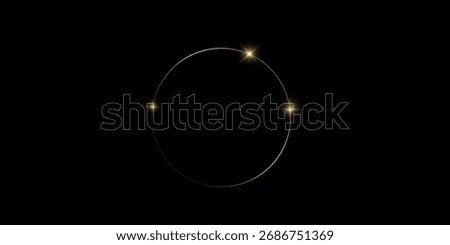 Gold round frame. Gold ring design with sparkling stars. Vector modern