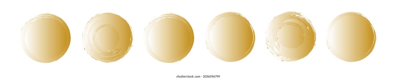 Juego de marcos redondos de oro. Grunge textura. Bordes redondeados de forma sobre fondo blanco. Elementos geométricos de diseño de círculo dorado. Ilustración vectorial.