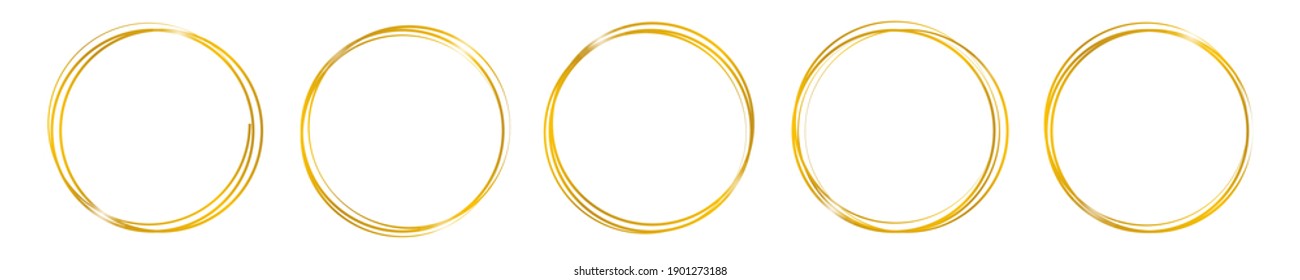 Gold Round Frame Set. Round Shape Borders On White Background. Geometric Line Circle Design Elements. Vector Illustration.