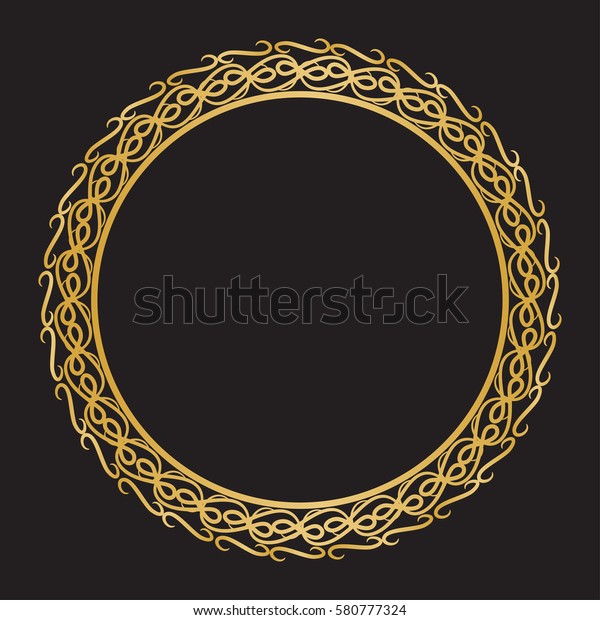 Gold
round frame with swirls. Greeting card with place for text, gold
menu and invitation border. Vector
illustration.