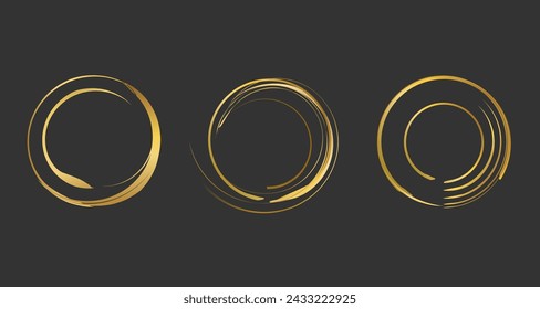 Gold round frame. Unique line gold ring design