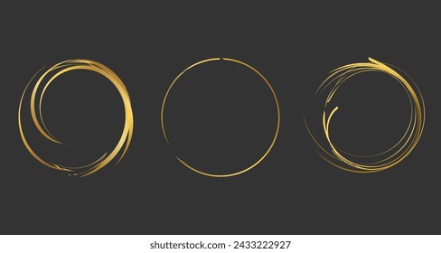 Gold round frame. Unique line gold ring design