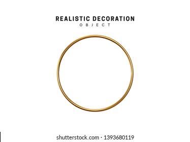 Gold Round Geometric Ring. Isolated 3d Object On White Background. Vector Illustration