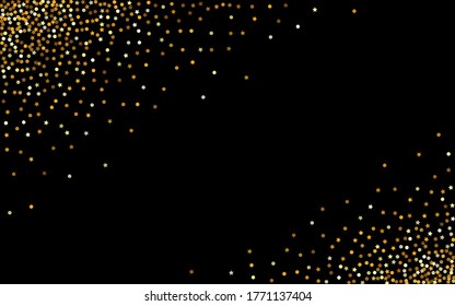 Gold Round Glamour Black Background. Modern Circle Design. Golden Polka Luxury Backdrop. Dust Vector Texture.