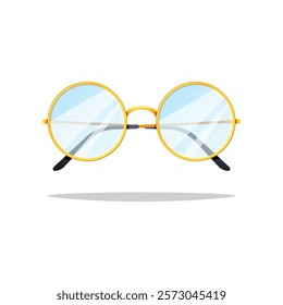 Gold round glasses vector isolated on white background.