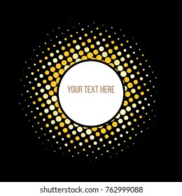 gold round halftone frame on black background. Vector illustration for design