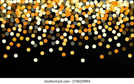 Golden Round Happy Black Background. Fallende Zirkeleinladung. Gelbes Rheinweihnachtsmuster Dot Anniversary Illustration.