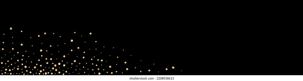 Gold Round Happy Vector Black Panoramic Background. Bridal Confetti Illustration. Yellow Splash Glamour Postcard. Rain Bright Card.