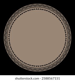 Gold Round Islamic ornament frame. Kazakh gold pattern frame, border, decorative ornament of the Kazakh, Kyrgyz, Mongol, Tatar, Uzbek, Tajik. Template for laser cutting, plates, textiles, print design