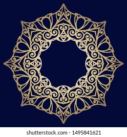 Gold Round Laser Cutting Frame. Decorative round template for design. Vector vintage border.