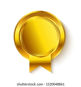 Gold round medal with shadow