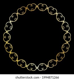 Gold round openwork ornament. Decorative round frame. Elegant design, simple style
