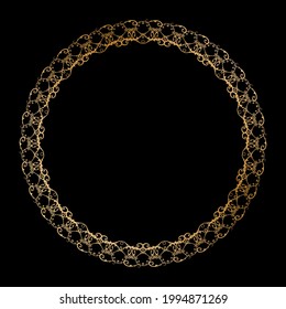Gold round openwork ornament. Decorative round frame. Elegant design, simple style