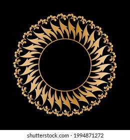 Gold round openwork ornament. Decorative round frame. Elegant design, simple style