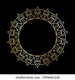 Gold round openwork ornament. Decorative round frame. Elegant design, simple style