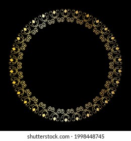 Gold round openwork ornament. Decorative round frame. Elegant design, simple style
