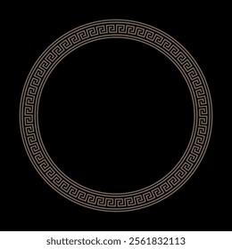 Gold Round ornament meander frame on black background. Greek key. Typical egyptian, assyrian and greek motives circle border. Arabic geometric texture. Islamic Art. Abstract geometric. African ornamen