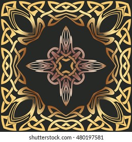 Gold round ornament pattern Oriental vector pattern with damask, arabesque and floral elements. Abstract background