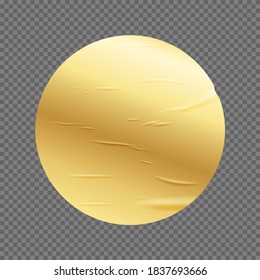 Círculo dorado sobre fondo blanco. Ilustración vectorial de objeto de esfera brillante. Resumen de la decoración de diseño de forma vintage realista. Símbolo o elemento amarillo brillante.