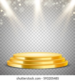 Gold round podium with blur lights effect, abstract background, vector