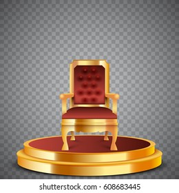 Gold round podium with throne, realistic chair, abstract background, vector, isolated