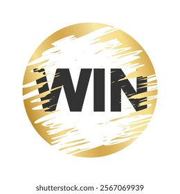 Gold round scratch card surface with scraped texture and Win text. Winner lottery, sale coupon, jackpot scratchcard template. Vector realistic illustration.