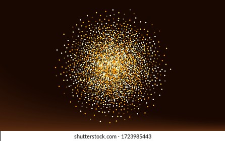 Gold Round Shiny Brown Dark Background. Falling Glow Backdrop. Golden Splash Vector Illustration. Sparkle Isolated Invitation.