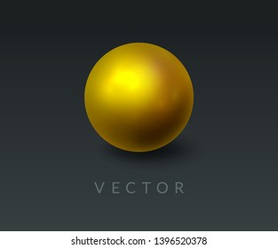 Gold round sphere and 3d ball. Realistic golden orb on abstract dark background. Design element for a luxury brand ad, for cosmetic logo, jewelry, beauty or cosmetic products background. Vector.