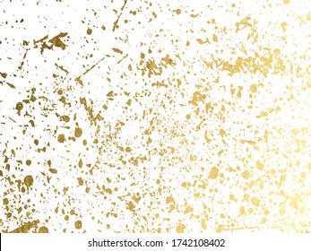 Goldrunde Splash Punkte oder glitzernder Splash Hintergrund. Handgezogene Spritzstruktur. Goldene Flecken, Funken, Funkeln oder glänzen auf weißem Hintergrund. Vector Luxury Splatter Muster.