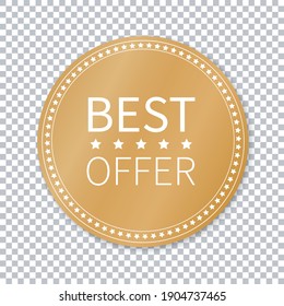 gold round sticker banner with BEST OFFER text on transparent background