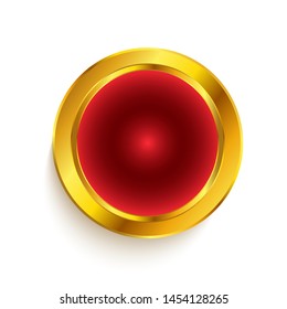 Gold round sticker isolated red