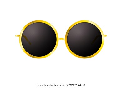 Gold Round Sunglasses with black lenses on white background. Vector Illustration. EPS 10.