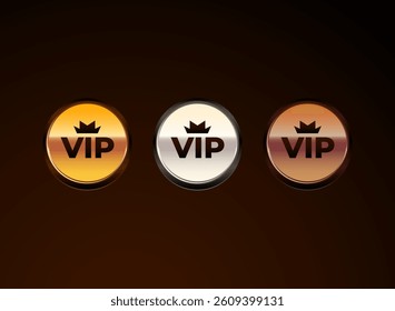 gold round vip icon game with gold, silver, bronze rank badge