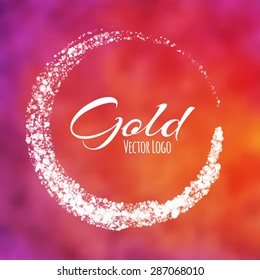 Gold rounded banner with glow effect on pink background. Vector illustration.